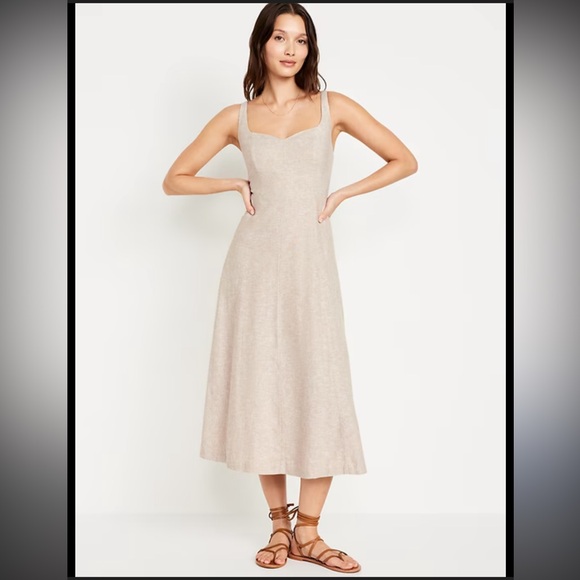 Old Navy Dresses & Skirts - Old Navy Beige Linen Blend Sleeveless Summer Fit & Flare Dress Size Small EUC